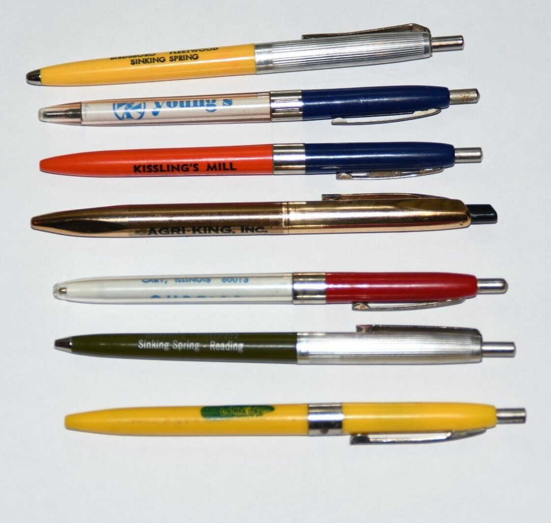 Lot of 7 Vintage Advertising Ballpoint Pens Youngs Browns Agri-King Curtiss