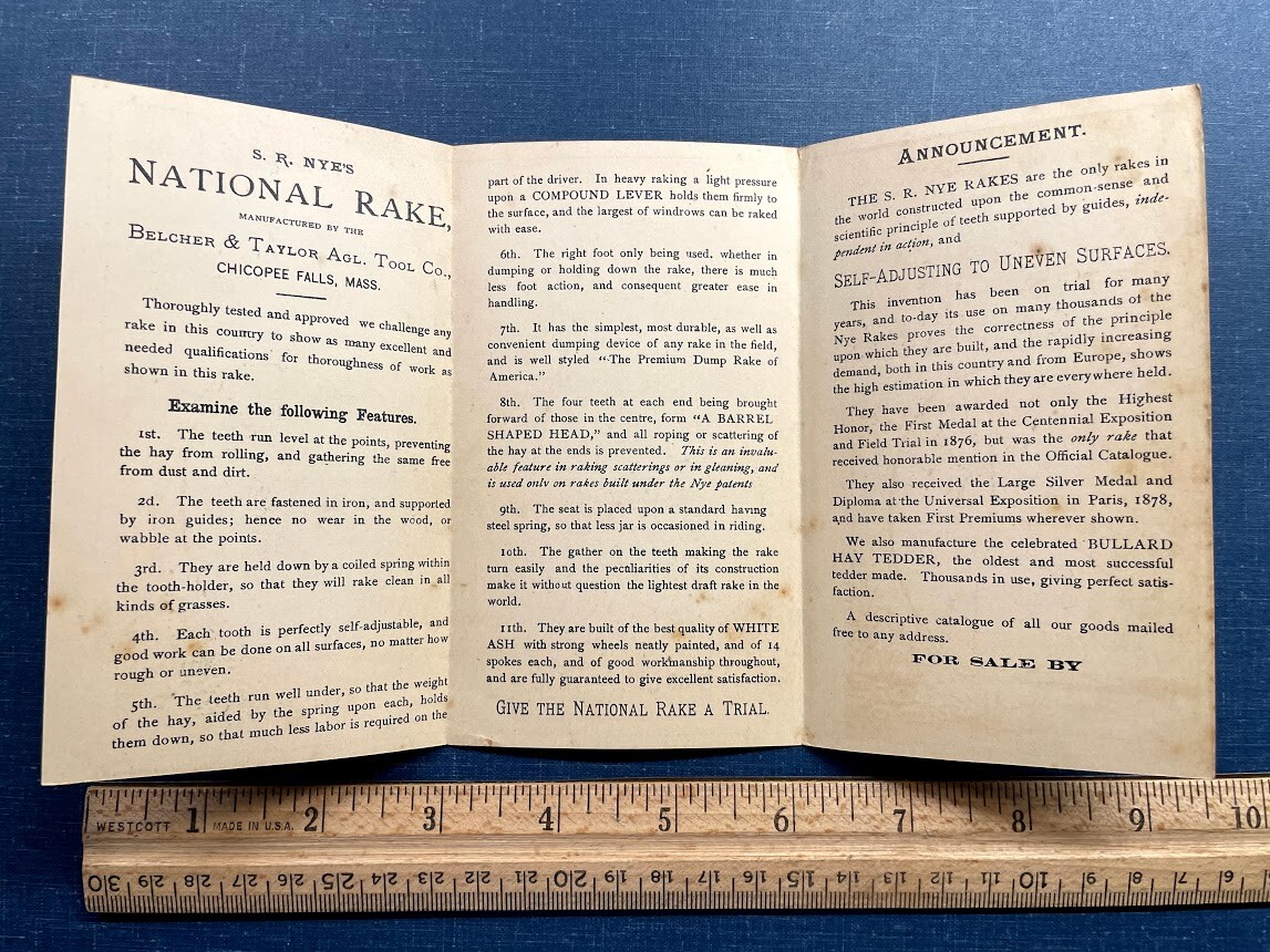 National Rake agricultural equipment folder Belcher & Taylor – 1880s