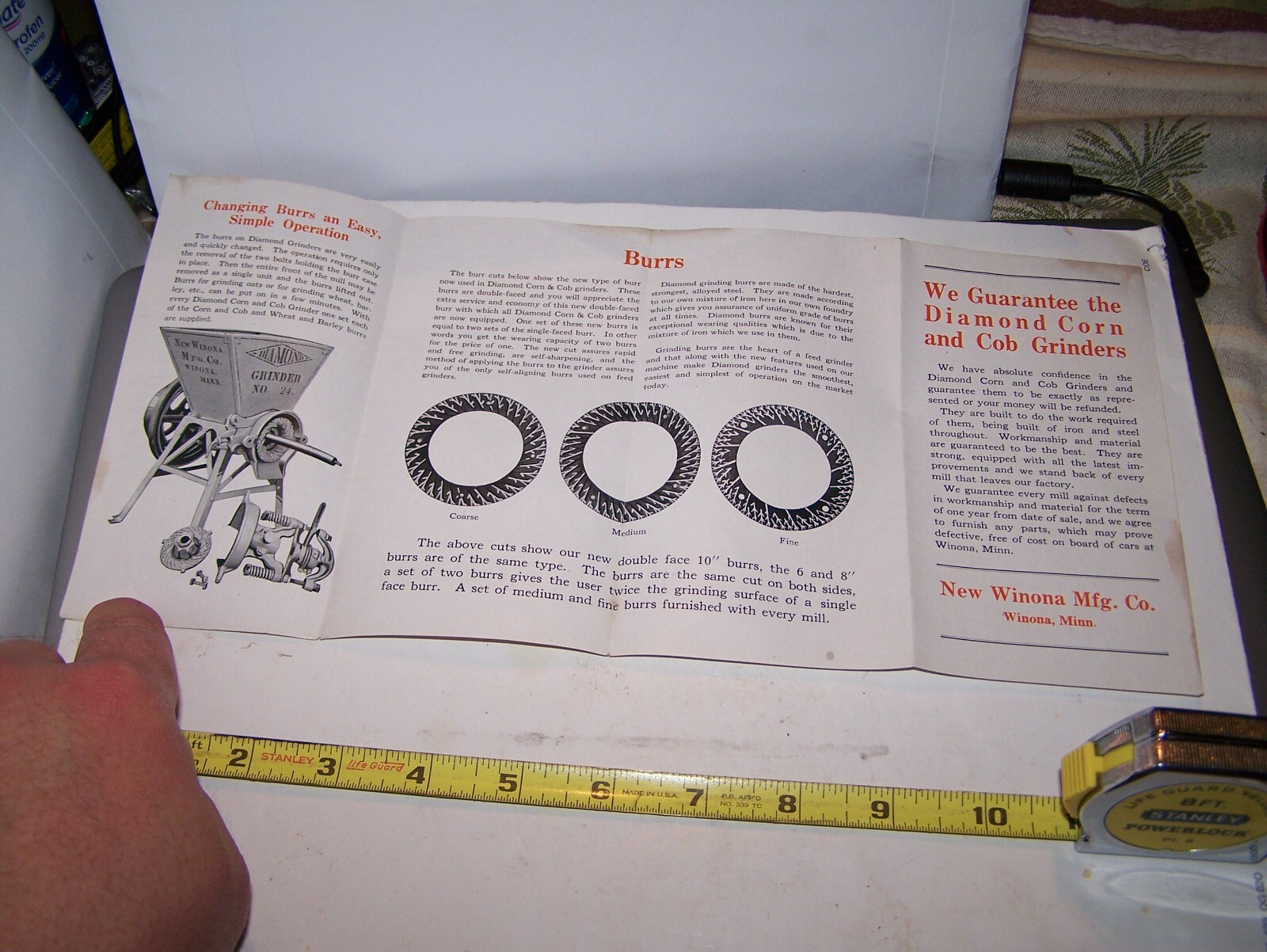 NEW WINONA DIAMOND FEED GRINDER Sales Brochure Pamphlet Hit Miss Engine NICE