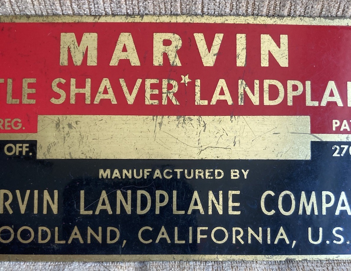 Vintage Brass Marvin Little Shaver Landplane Company Woodland CA Tag Plate Badge