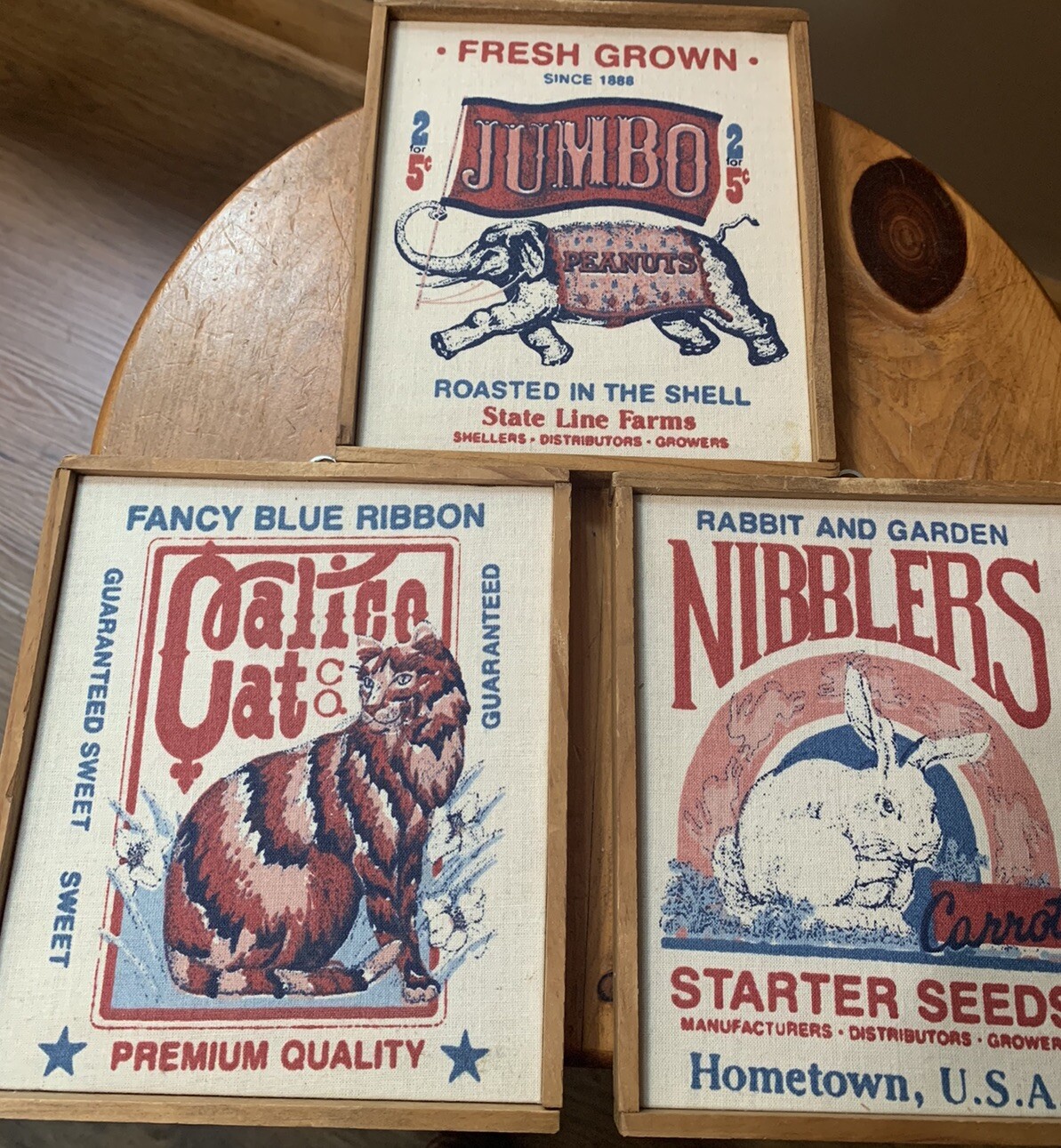 Farm Advertising Framed Lot Of 6 Feeds N Seeds 6”x6 1/2” Wooden Frames
