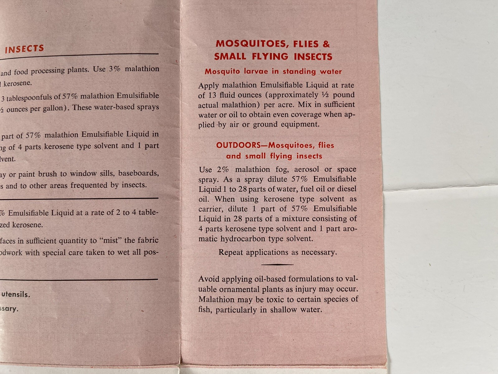 Malathion Insecticides Growers Guide booklet VTG Full 17×13&Prime; Spray & Dust Chart