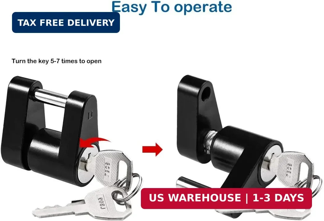 CZC AUTO Black Trailer Hitch Coupler Lock, Dia 1/4 Inch, 3/4 Inch Span for Tow B