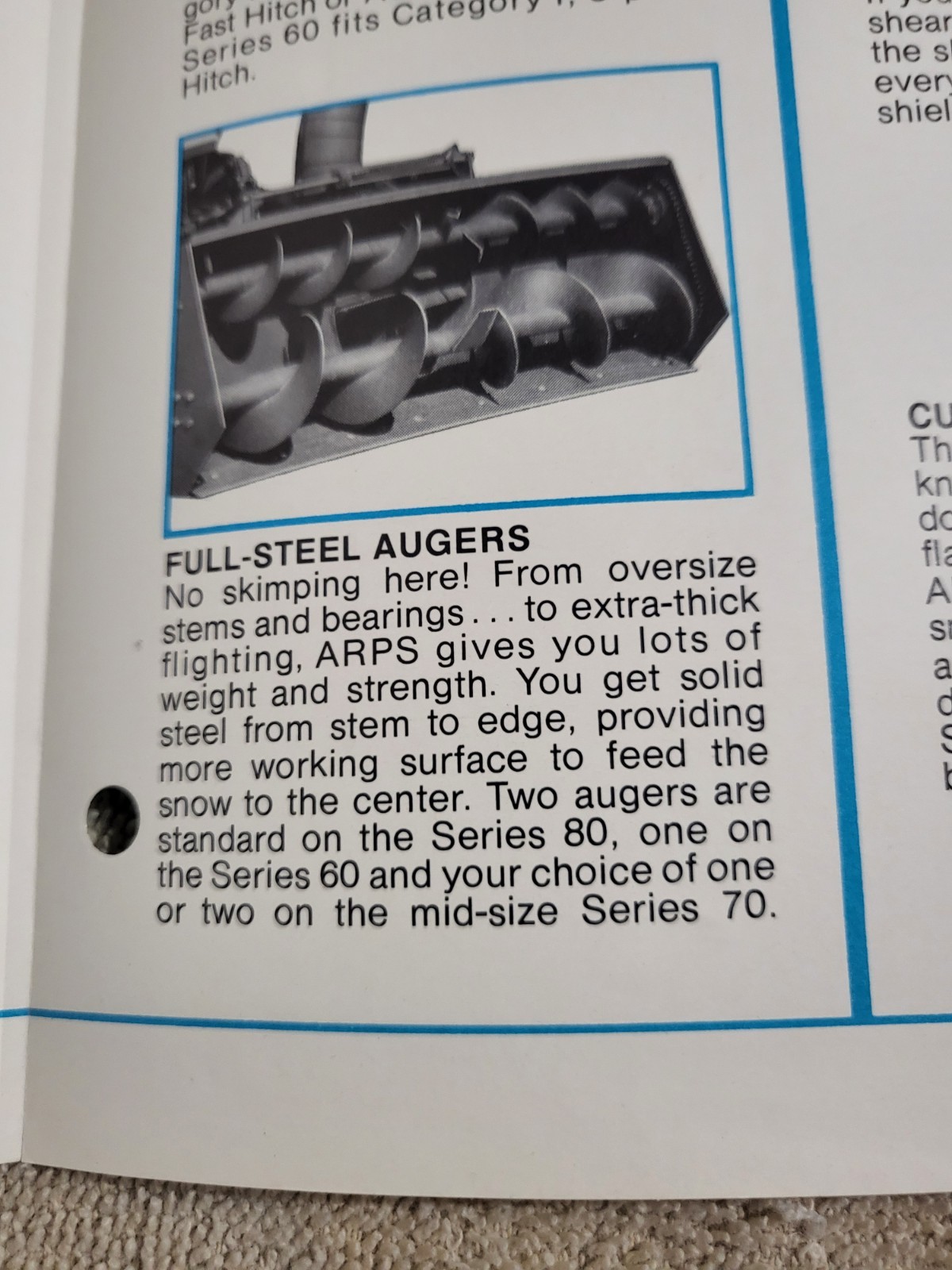 Original ARPS Series 60 70 80 Snowblowers Sales BROCHURE Tractor Rear Mount PTO