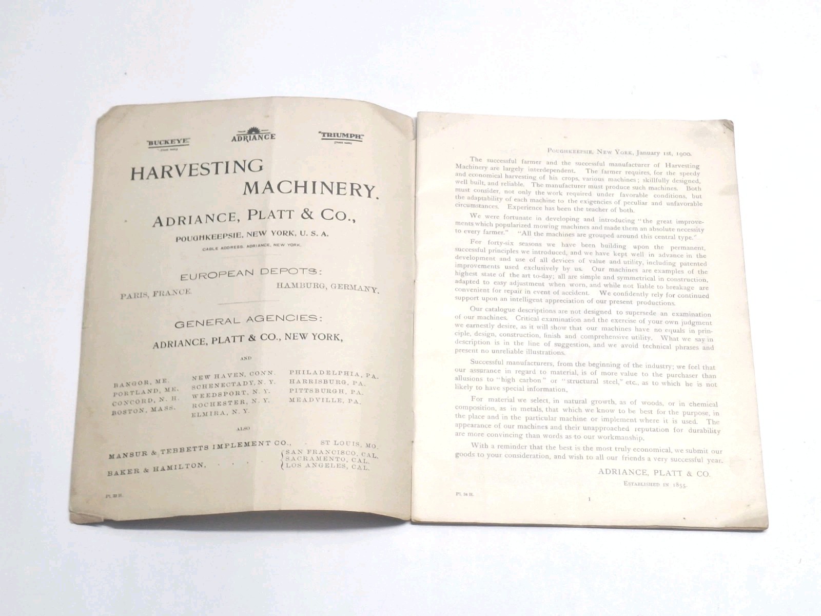 Adriance Platt & Co Harvesting Machinery Farm Book Catalogs Poughkeepsie NY 1900