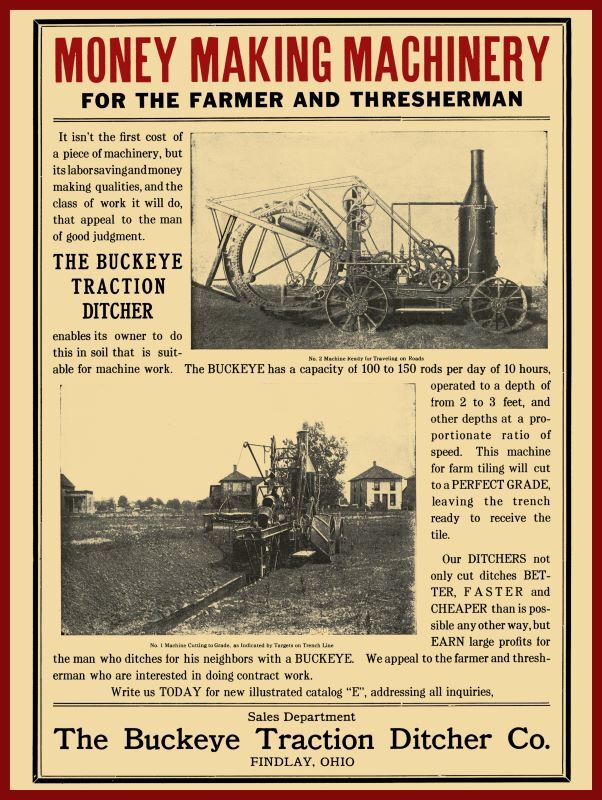 1910 Buckeye Traction Ditcher NEW Metal Sign: No. 1 & No. 2 Models – Findlay, OH