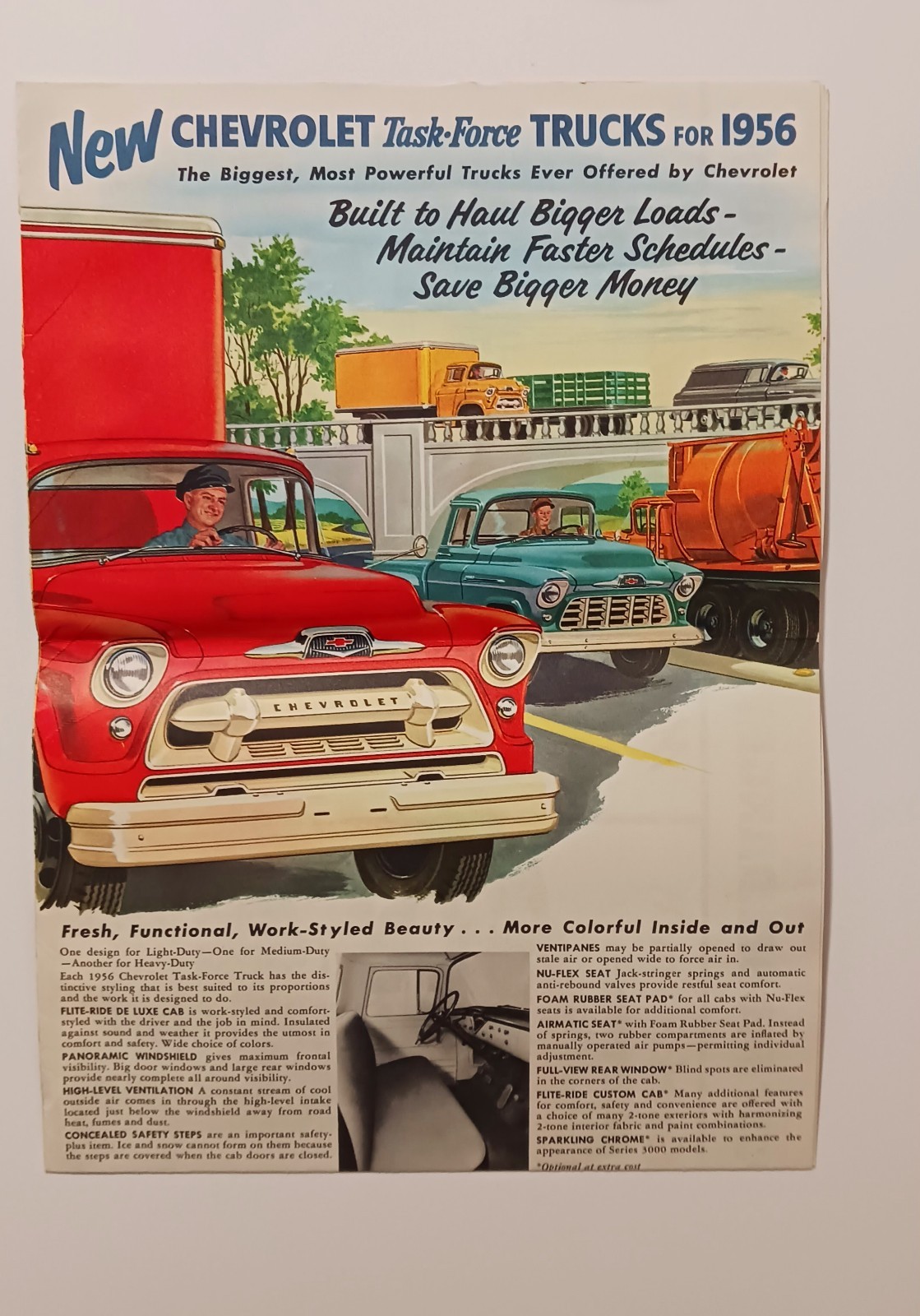 Vintage 1956 Chevrolet Task Force Truck Line Brochure Fold Out Work Farm