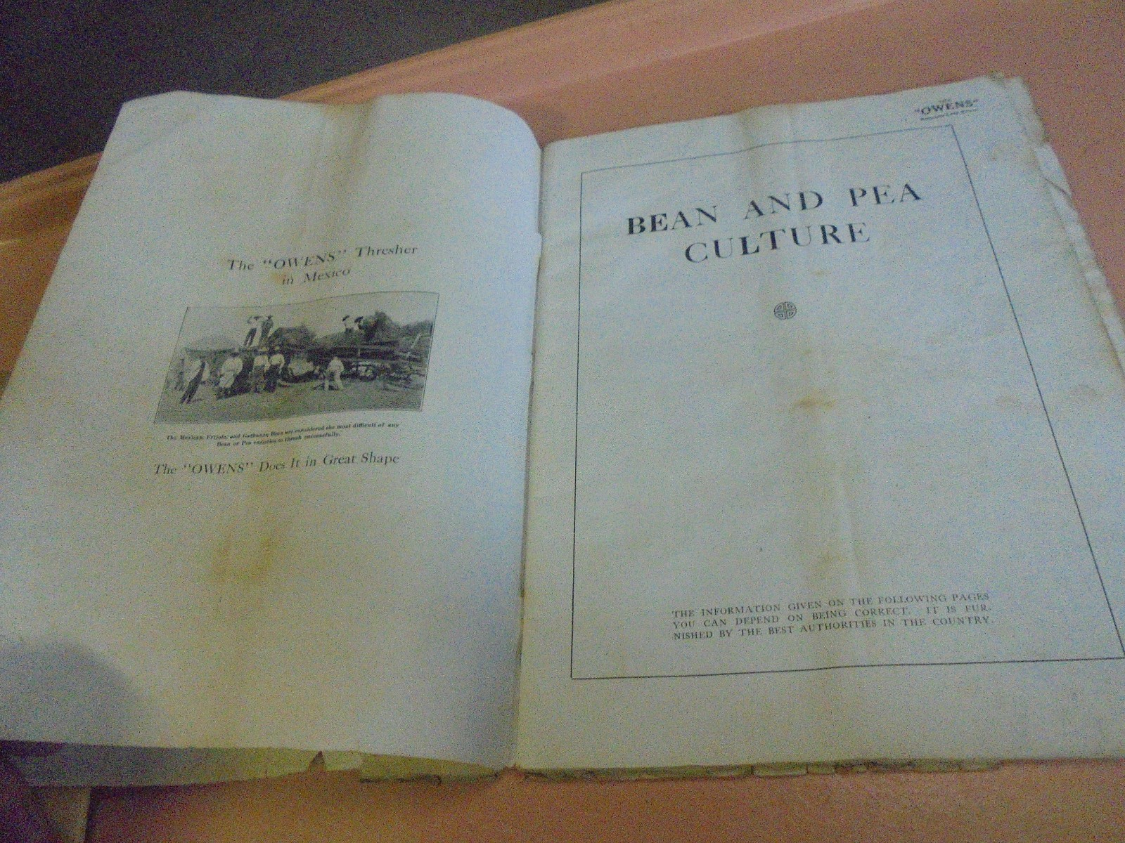 Vintage The Owens Pea and Bean Threshers booklet circa 1915