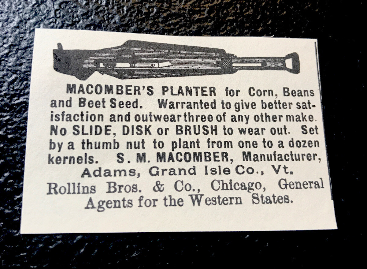 1889 Macomber Planter Farm Advertising – Adams – Vermont