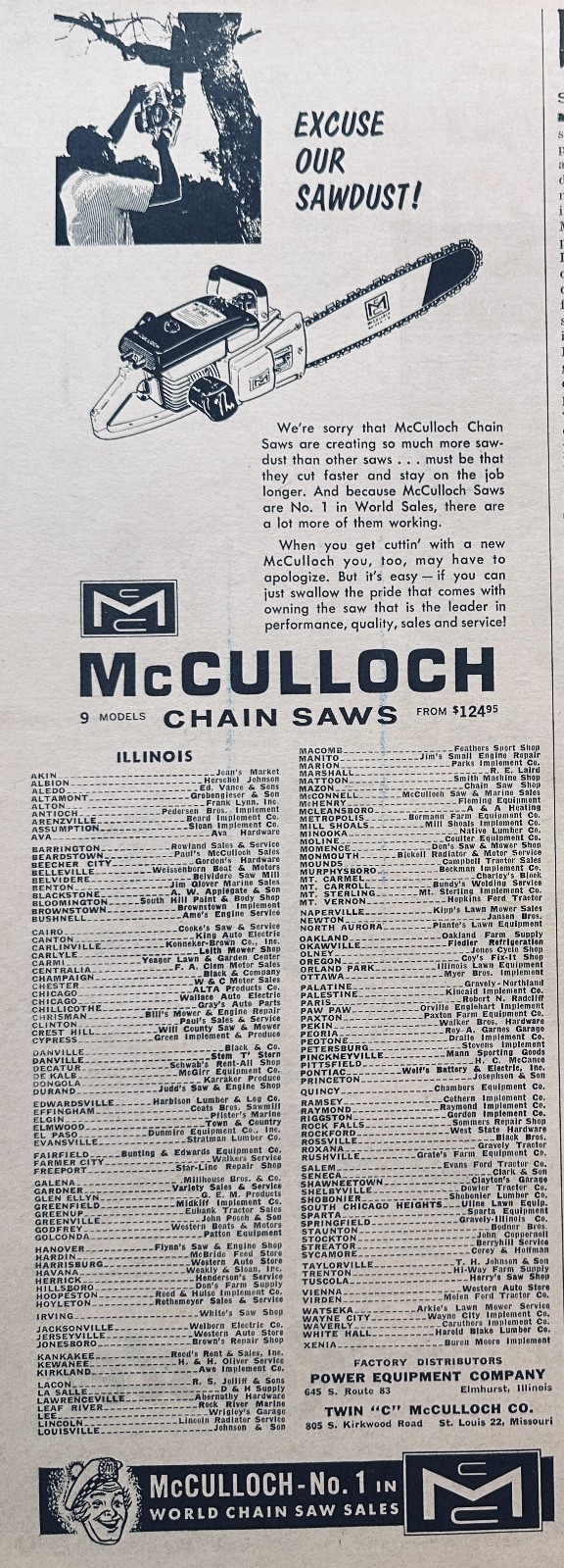 Lot of (5) McCulloch Chain Saw ads from the 60&rsquo;s Set #814