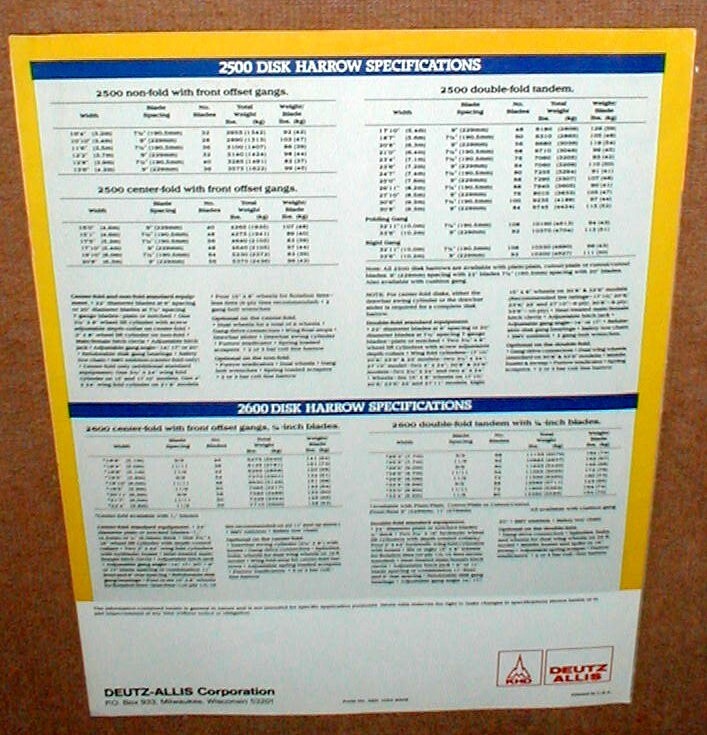 Deutz-Allis 2500/2600 Tandem Disk Harrows Dealer Full Color 4 Page Brochure
