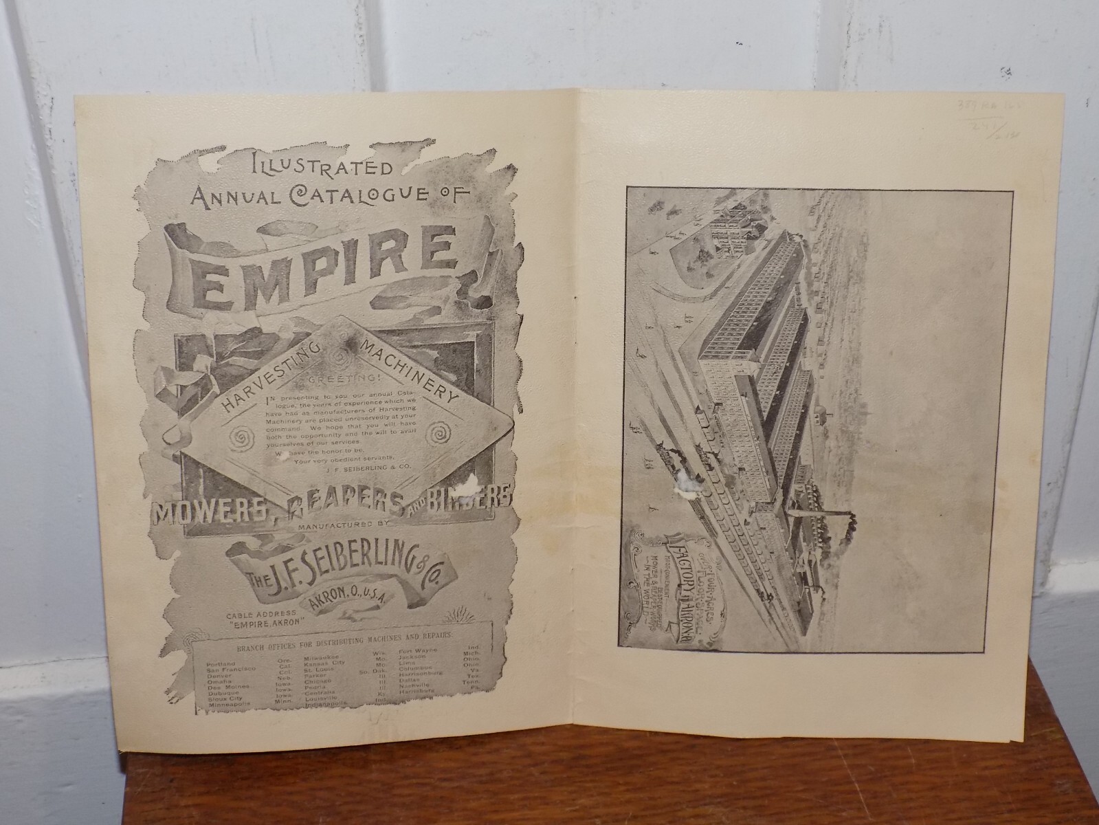 Vintage JF Seiberling & Co. Empire Mowers, Reapers & Binders Akron, Ohio Large T