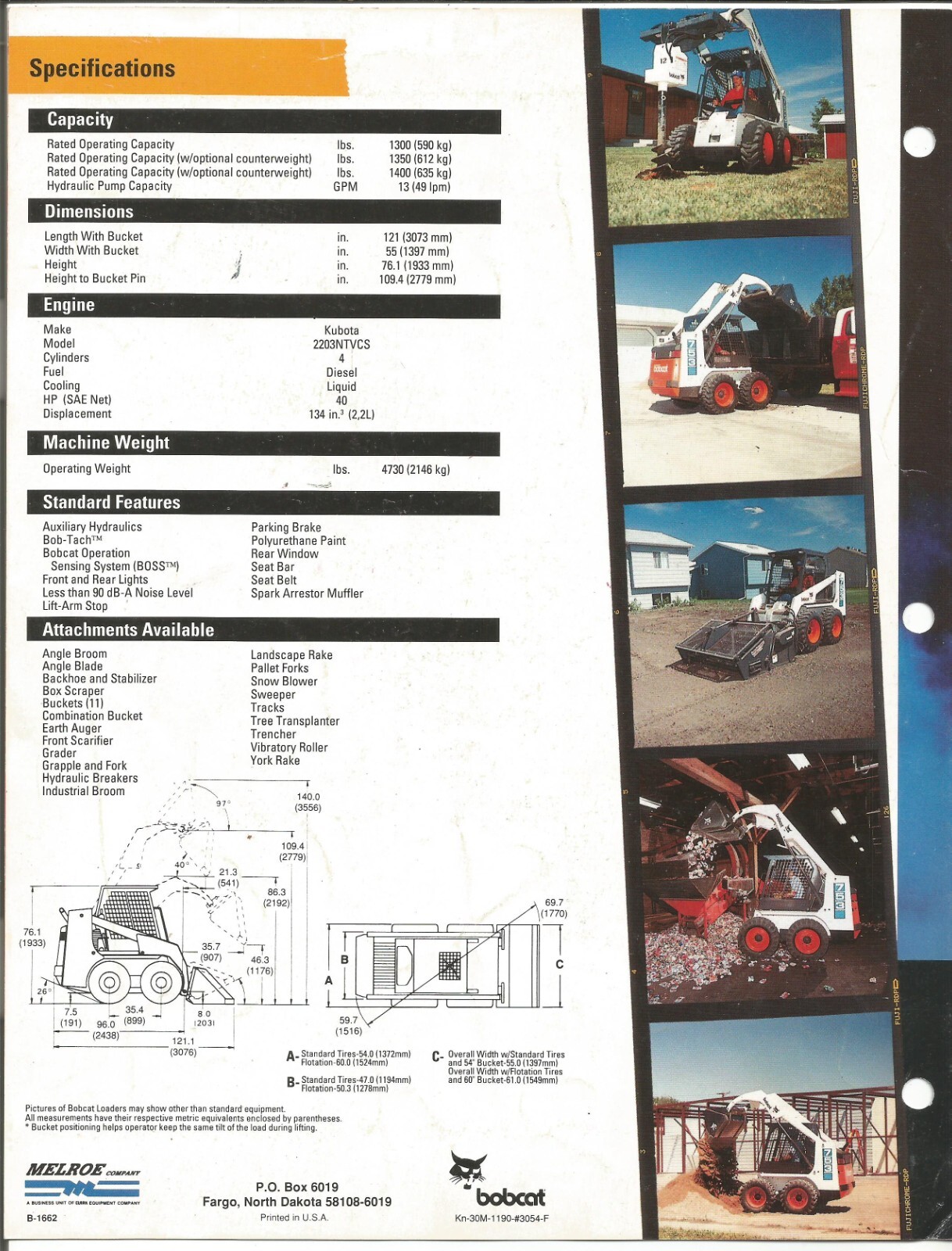 Original Bobcat 753 Skid Steer Loader Sales Brochure Form # Kn-30M-1190-#3054-F