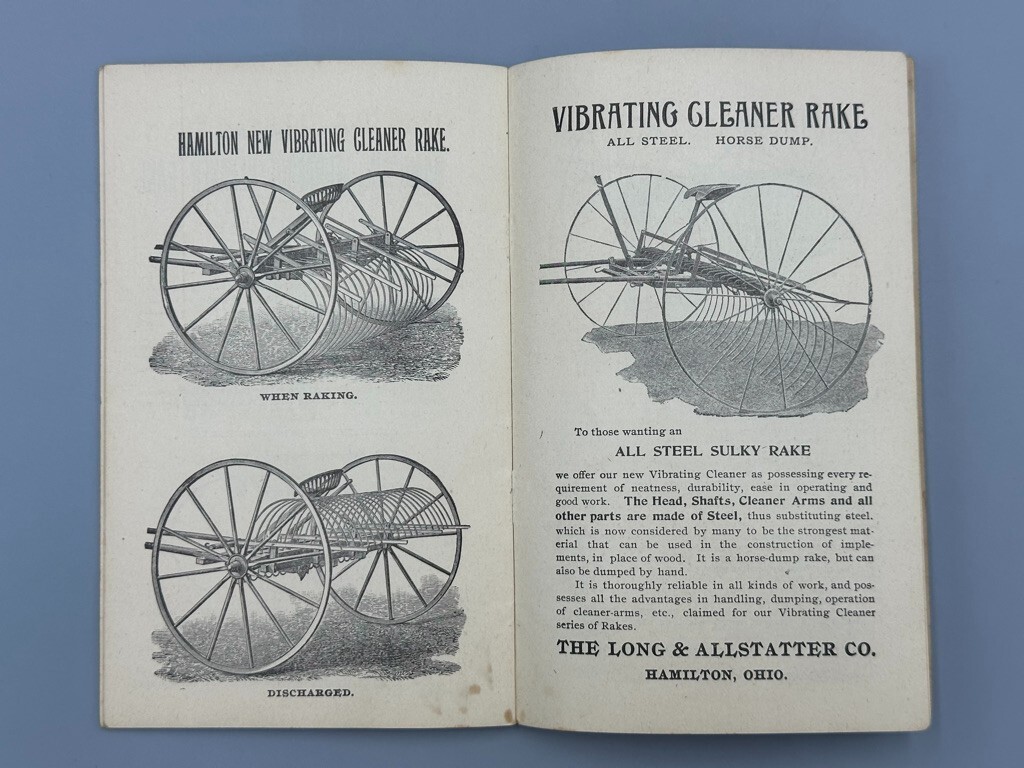 c 1890 Long & Allstatter Rake Cultivator FARM ADVERTISING Catalog HAMILTON Ohio