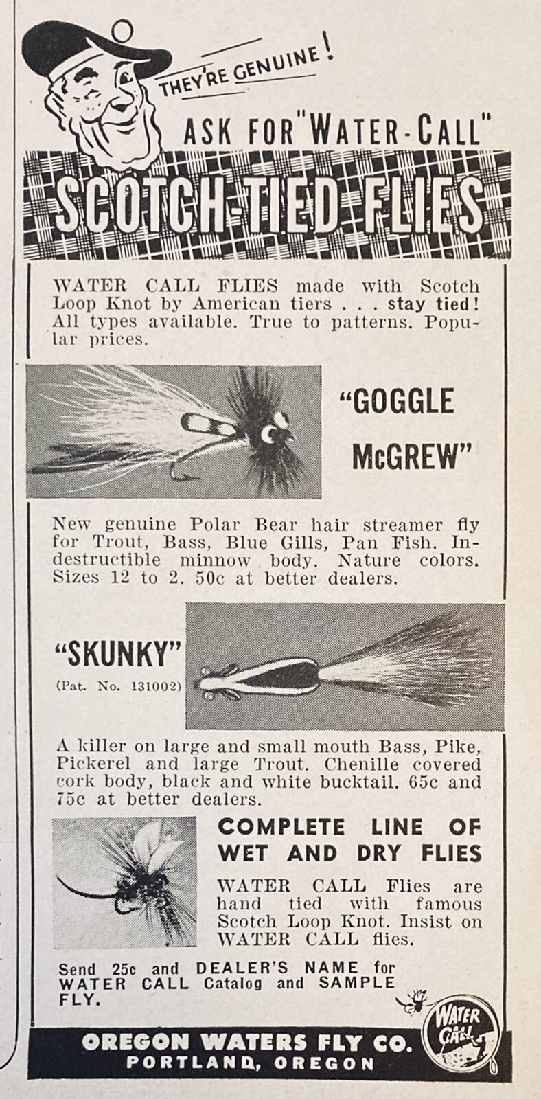 1942 AD.(XG25)~OREGON WATERS FLY CO. PORTLAND, OR. SCOTCH-TIED FISHING FLYS