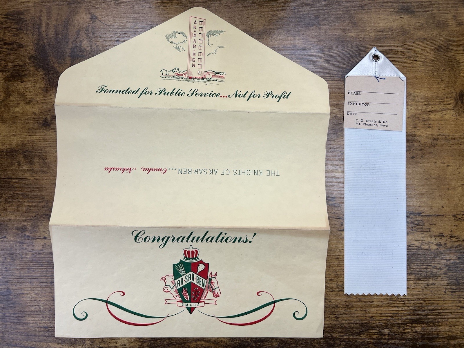 Ak-Sar-Ben Omaha NE Ephemera Lot 1957 Brochure 4-H Award Ribbon Letter AKSARBEN