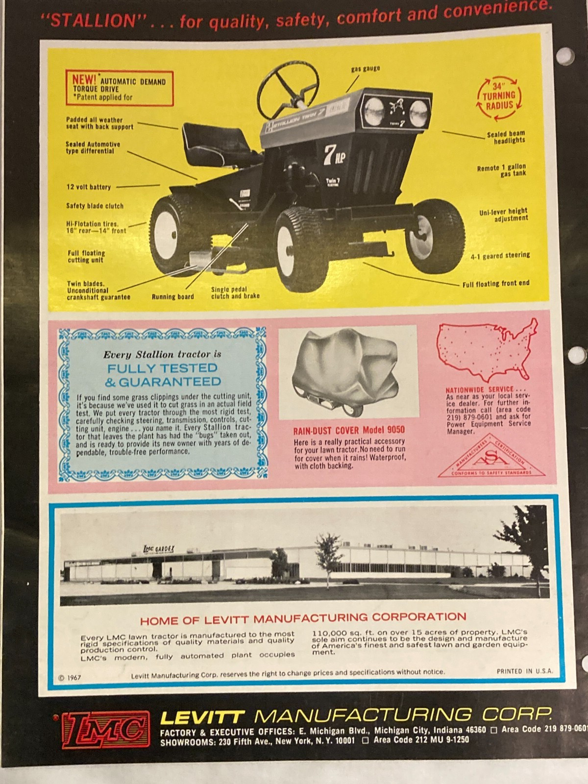 1968 Stallion Lawn Tractors Levitt Michigan City, Indiana, Mower Tractor Catalog