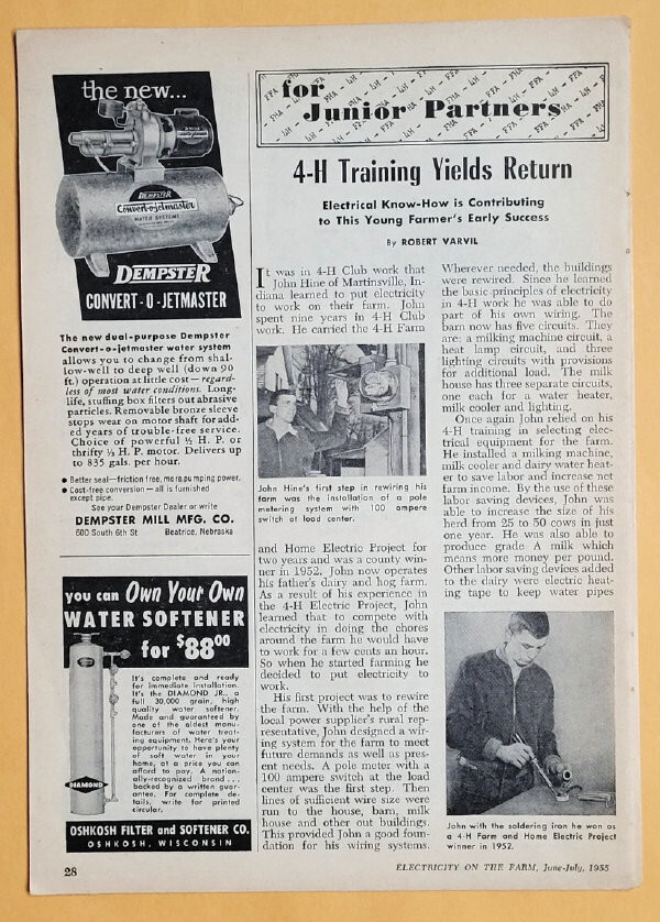 Original 1955 4-H Article Features 4 Photos 2 Pg John Hine. Martinsville Indiana