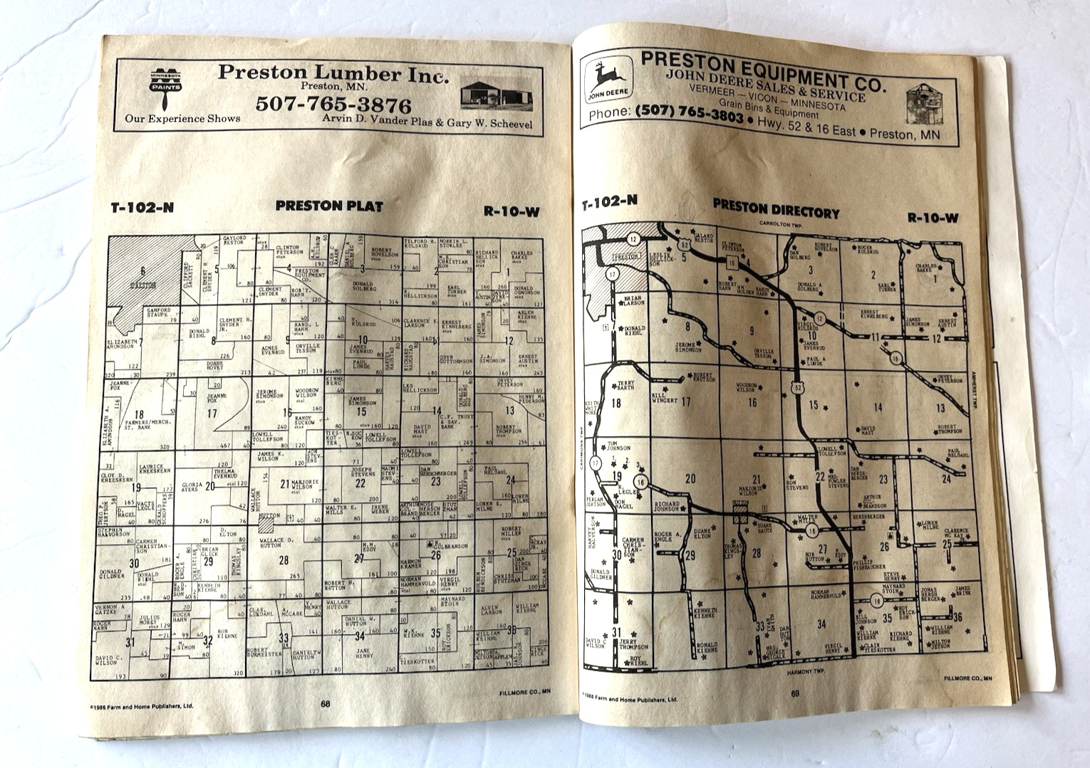 Vintage Filmore County MN Farm & Home Plat Directory 1988 Chatfield Preston