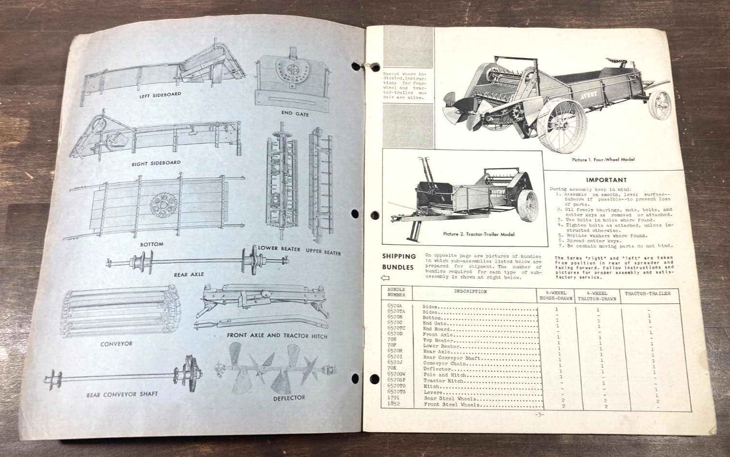 1944 Montgomery Ward B.F. Avery Manure Spreader Intsruction Manual Parts List