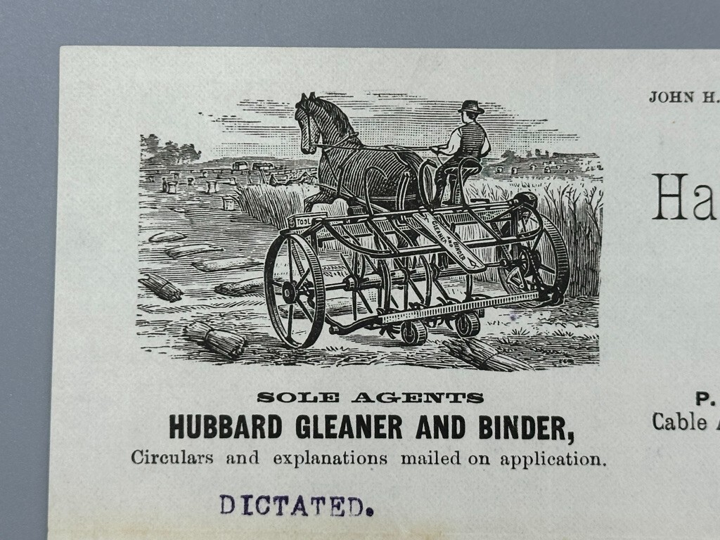1882 HUBBARD GLEANER BINDER Graham Haines FARM Machinery Advertising Letterhead