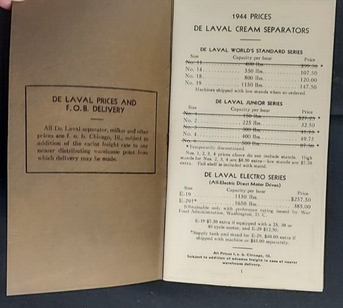 1944 De Laval Price Book Special Dealer Edition DeLaval Separator Co Chicago