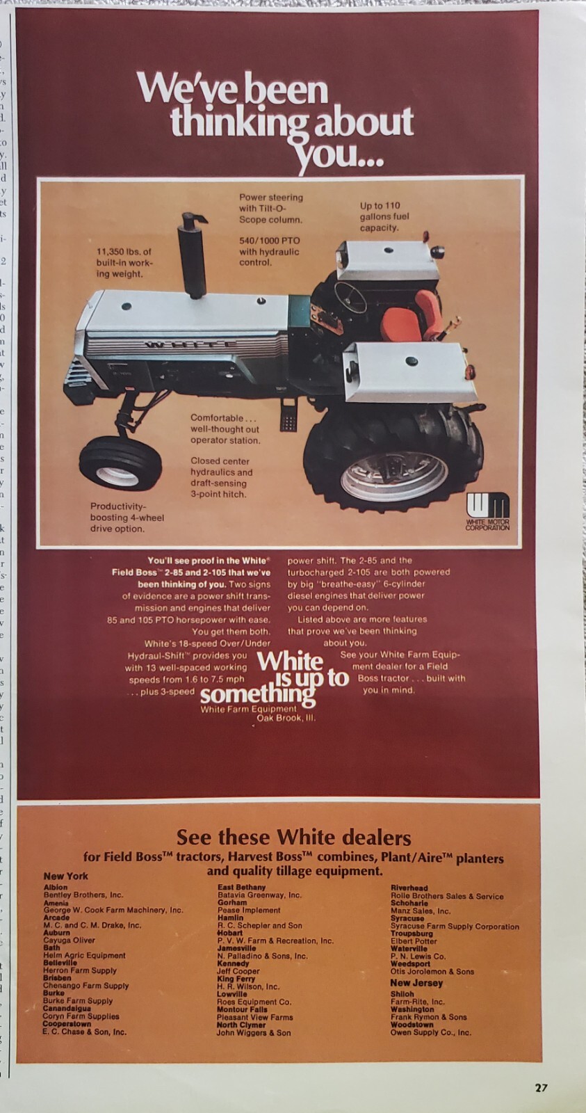 White 2-105 Field Boss Tractor Print Ad 1970&rsquo;s