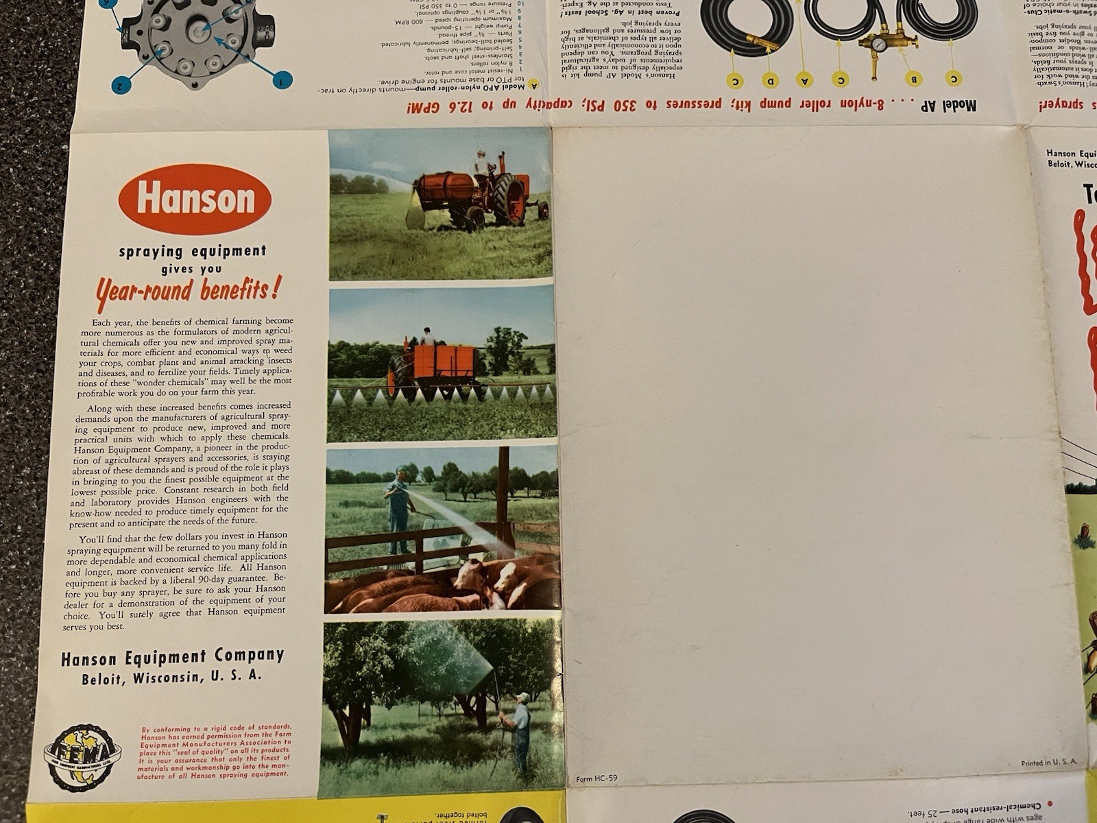 Hanson Equipment E-Z Spray Swathomatic V-G Spray Sprayers Brochure Poster Rare