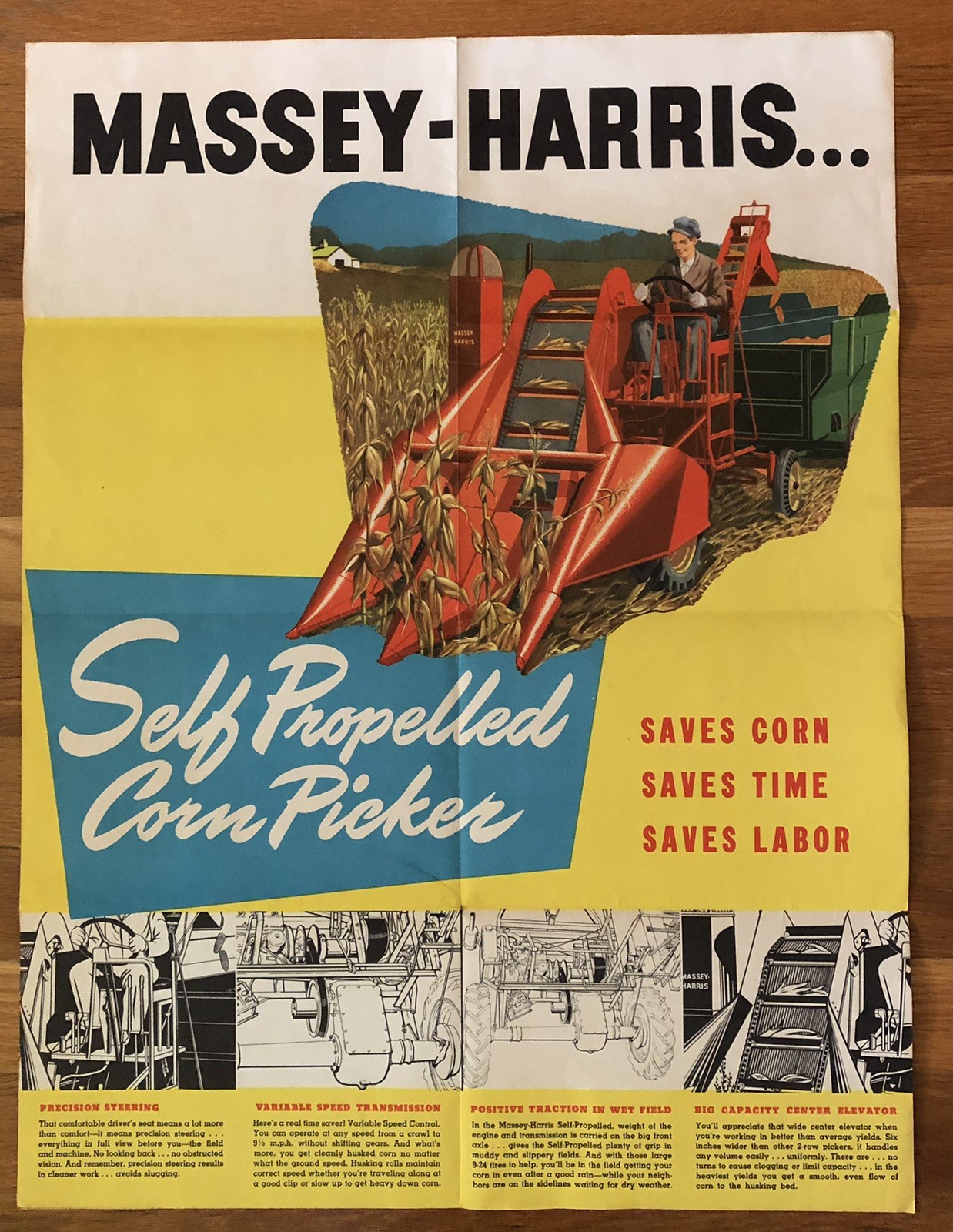 Vintage Massey Harris Self Propelled Corn Picker Dealer Brochure Poster
