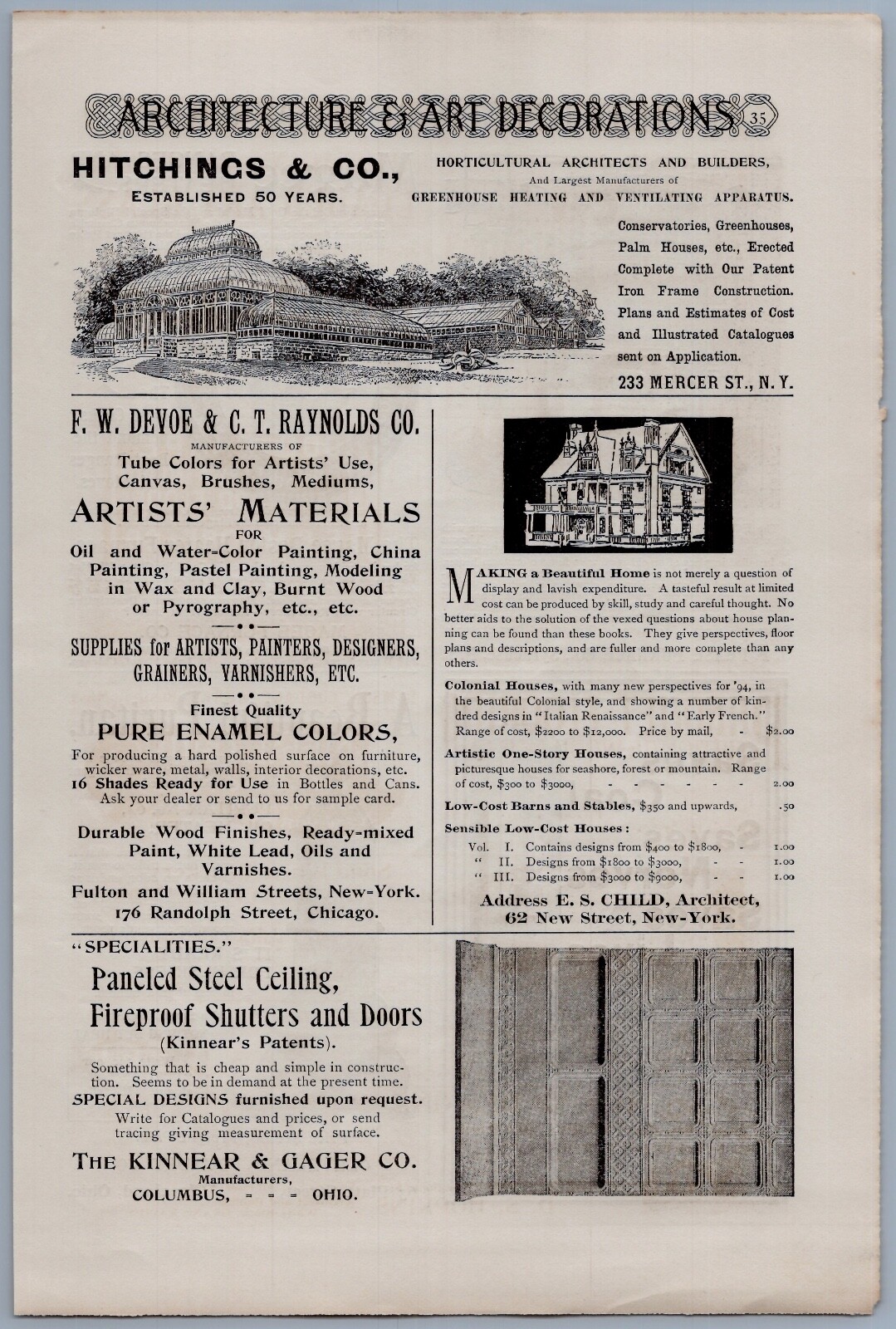 1894 Hitchings & Co Vintage Ad Greenhouse Heating Ventilating Growing Plants