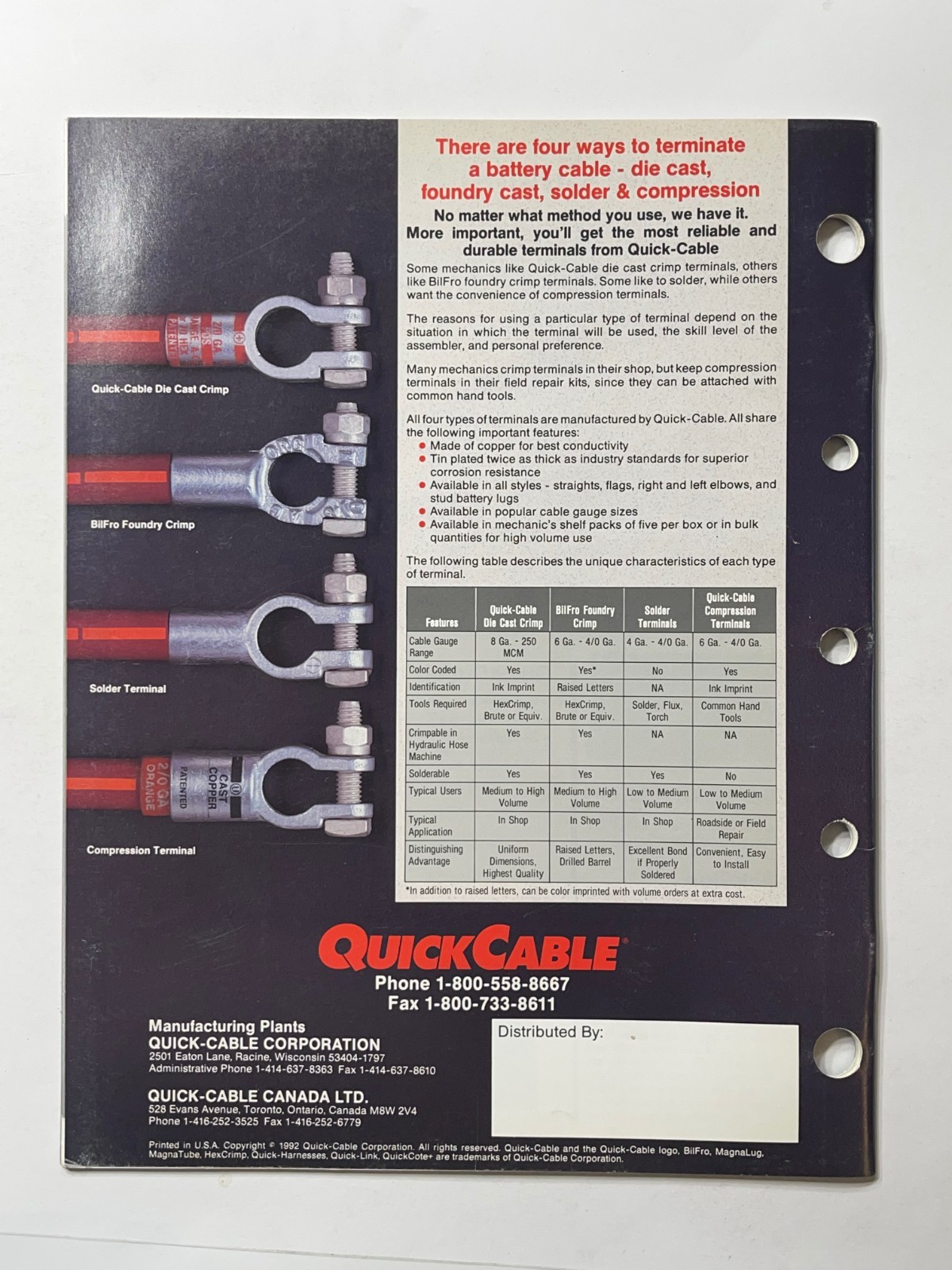Quick Cable Accessories – Sales Brochure *Showroom Sales Page* 1980s