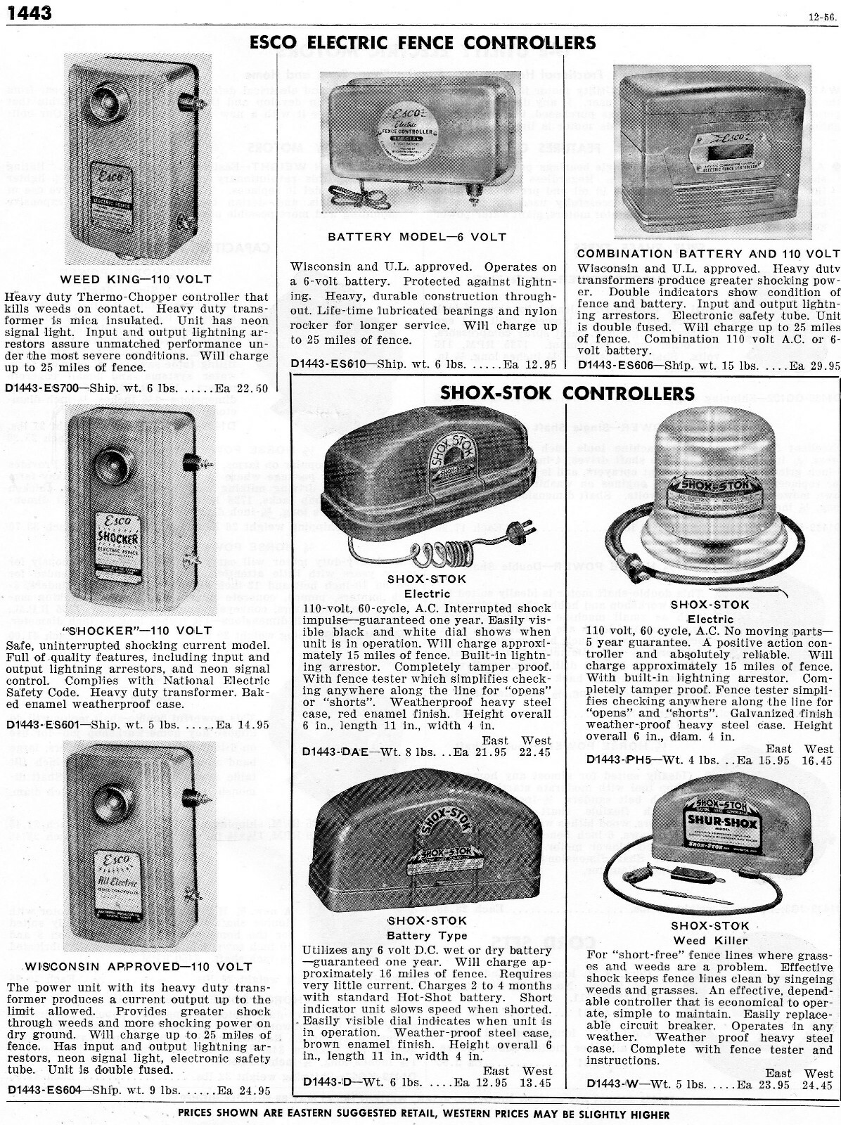 1958 Print Ad of Esco Electric Fence Controllers Weed King, Shocker, Shox-Stok