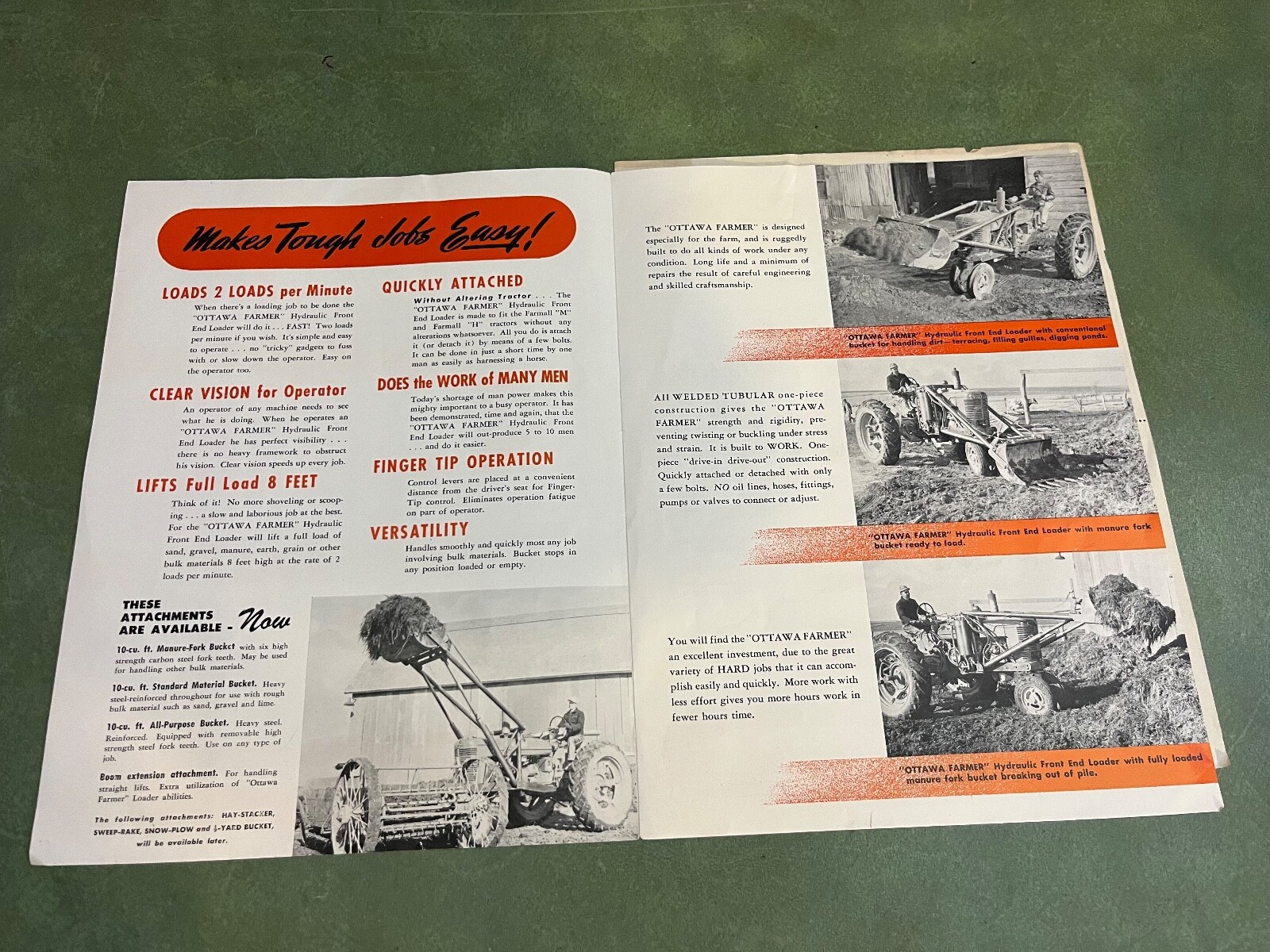Original Ottawa Farm Equipment Brochure Farmall Front End Loader