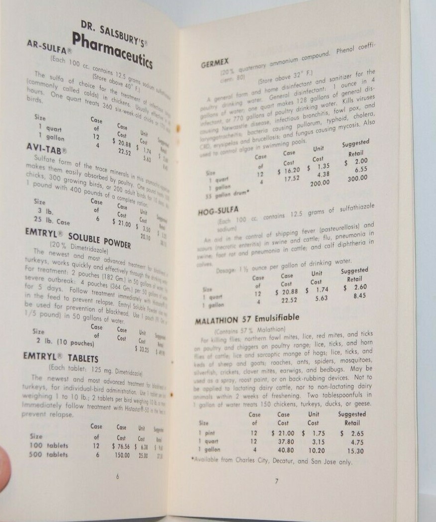 Vintage 1965 Dr Salsbury&rsquo;s Dealer Price List Supplies for Poultry Swine Mink etc