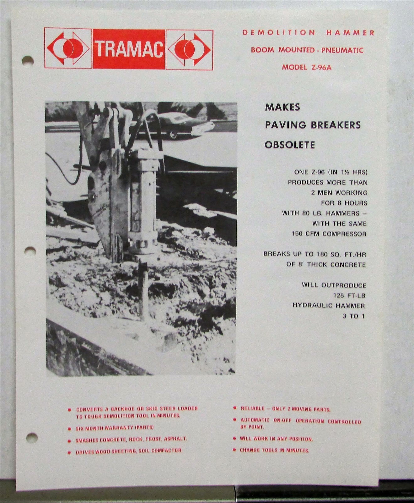 1970s Tramac Z-96A Demolition Hammer Sales Data Sheet
