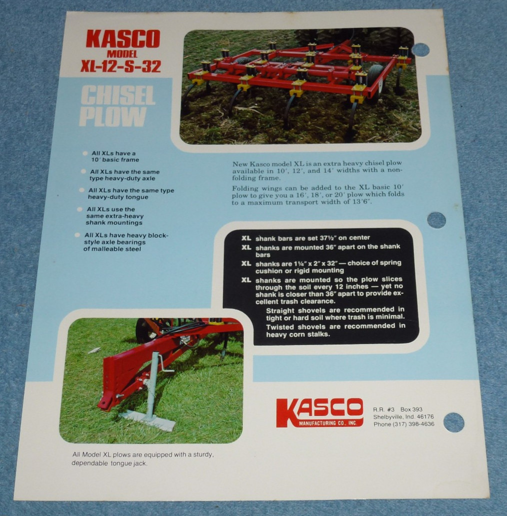Vintage Kasco Mfg Co Model XL Chisel Plow Farm Equipment Brochure Sheet
