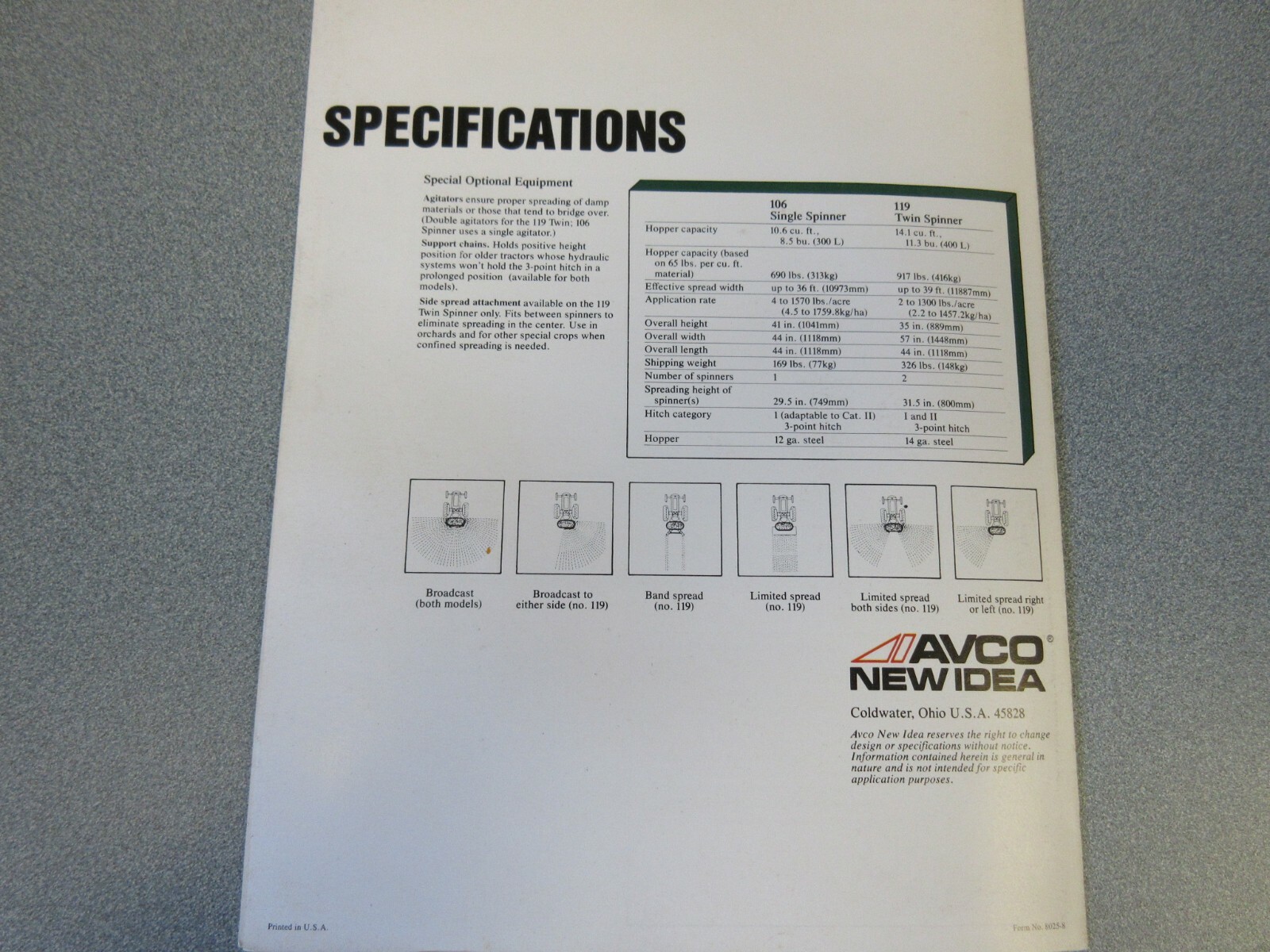 Avco New Idea Spinner Spreaders Sales Brochure
