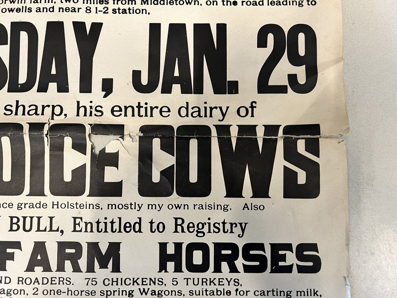 Antique 1800s Corwin Farm Otisville NY Auction Poster Silas Peet Times Press