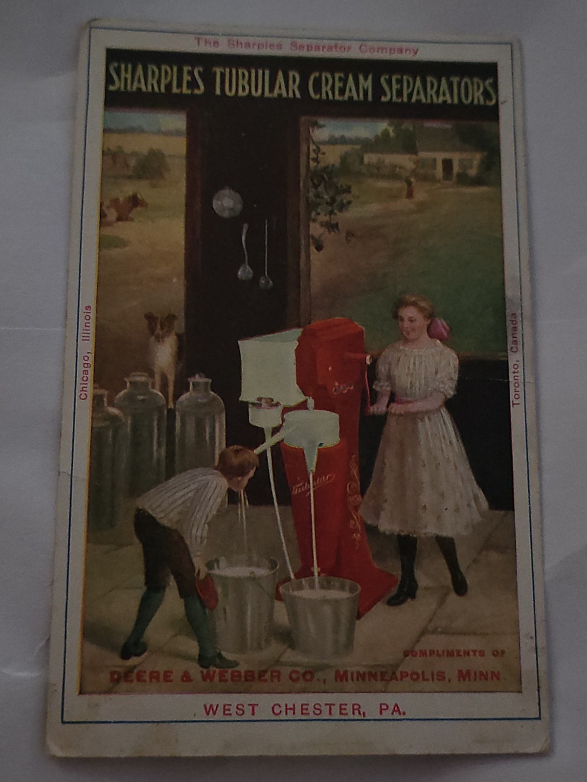 Vintage West Chester Pennsylvania Sharples Cream Separator Adv. Postcard