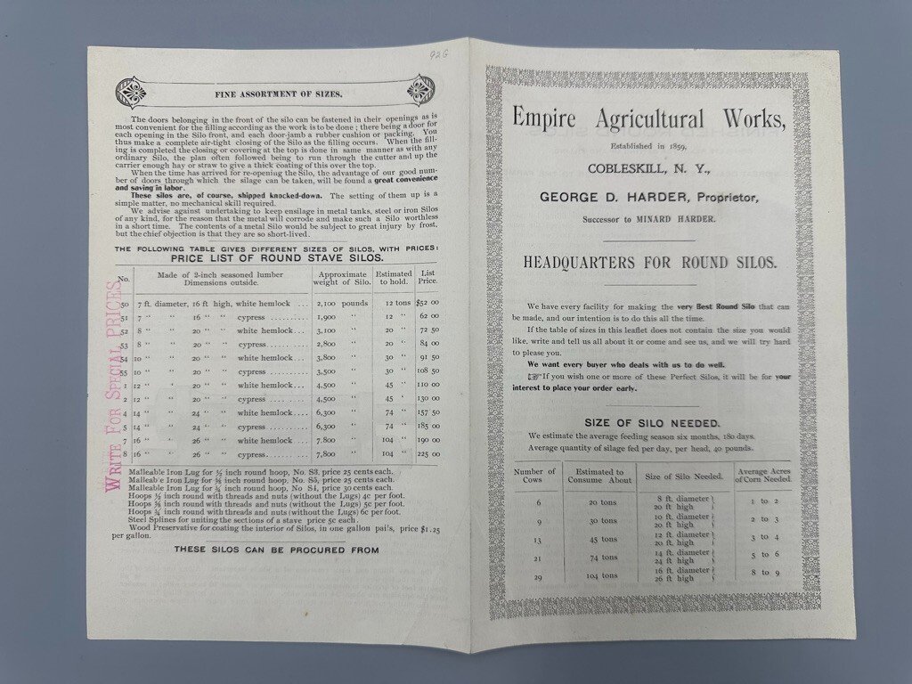 1890s EMPIRE Agricultural Works ROUND SILO Circular FARM ADVERTISING Cobleskill