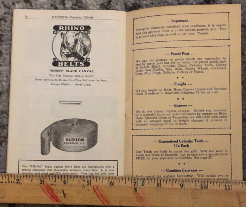 Vintage Hudson Machinery Supply Catalog Decatur Illinois Thresher Supplies 1942