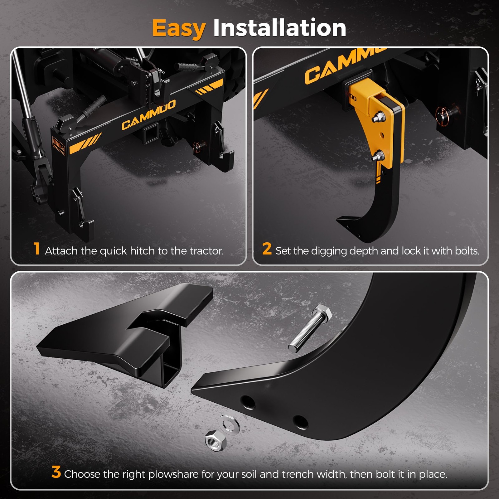 CAMMOO Hitch Mounted Trencher Ripper, Yellow