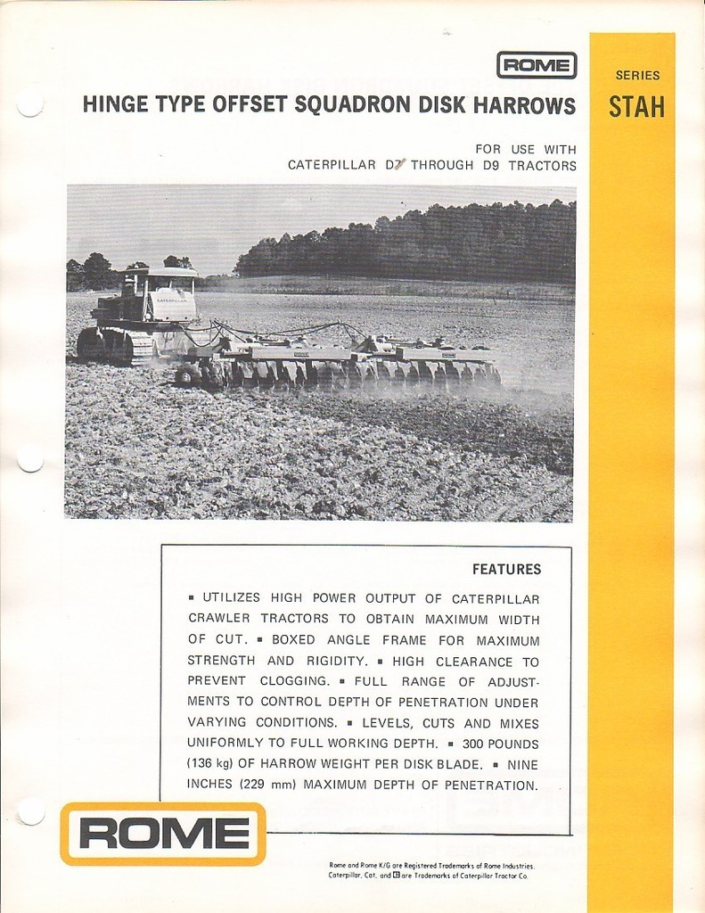 Farm Implement Brochure – Rome – STAH – Hinge Offset Sqn Disk Harrow 1976 (F1151