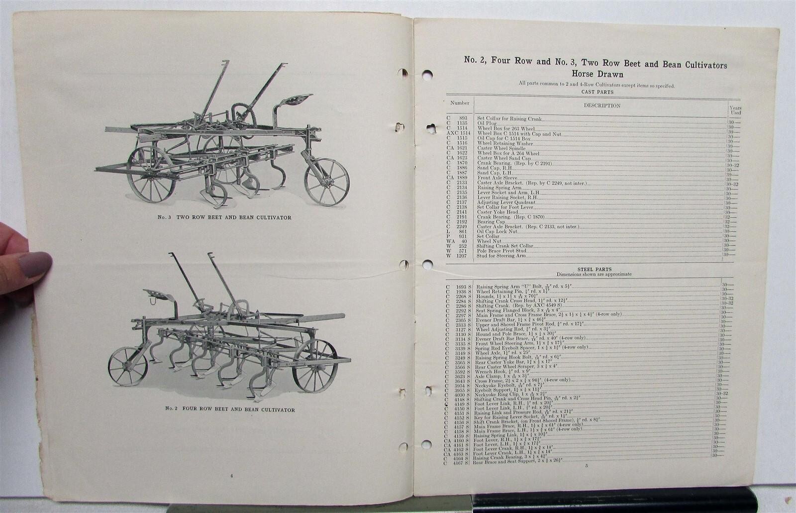 1910s Case Beet&Bean Cultivator Specs Farming Construction Parts List