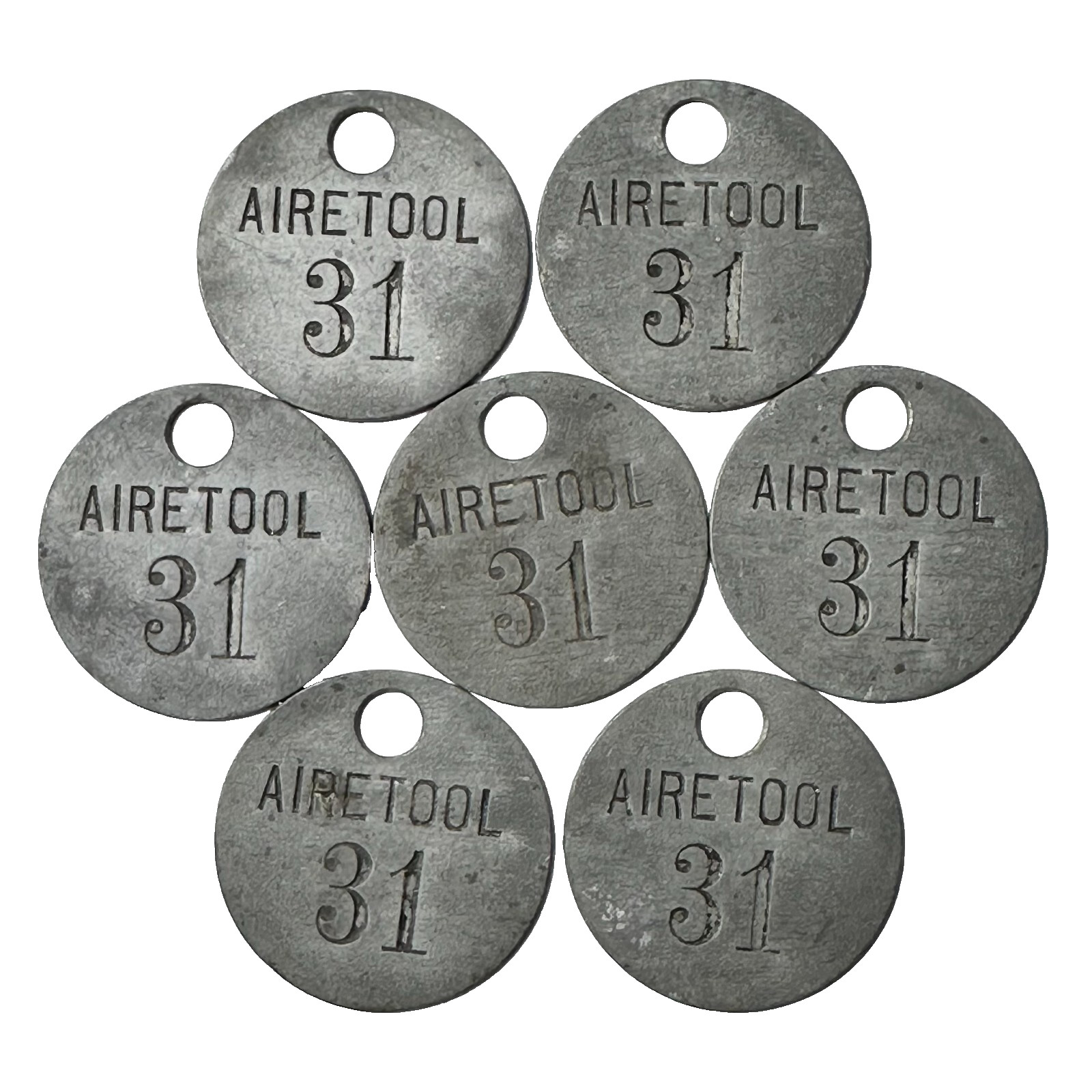 Airetool Metal ID Tag Tool Check Tag Vintage Metal 1.25&Prime; Tag LOT OF 7