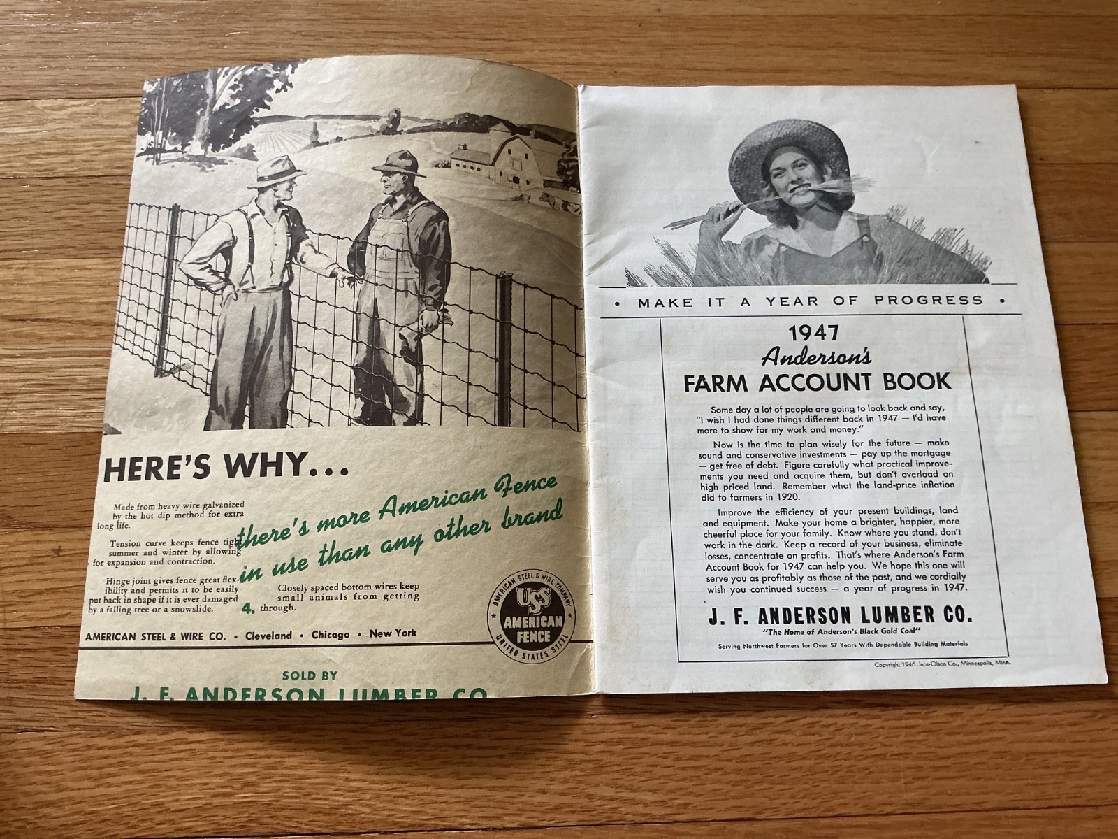 1947 Farm Acct. Record Book – J. F. Anderson Lumber Co. Minnesota, Iowa, Dakotas