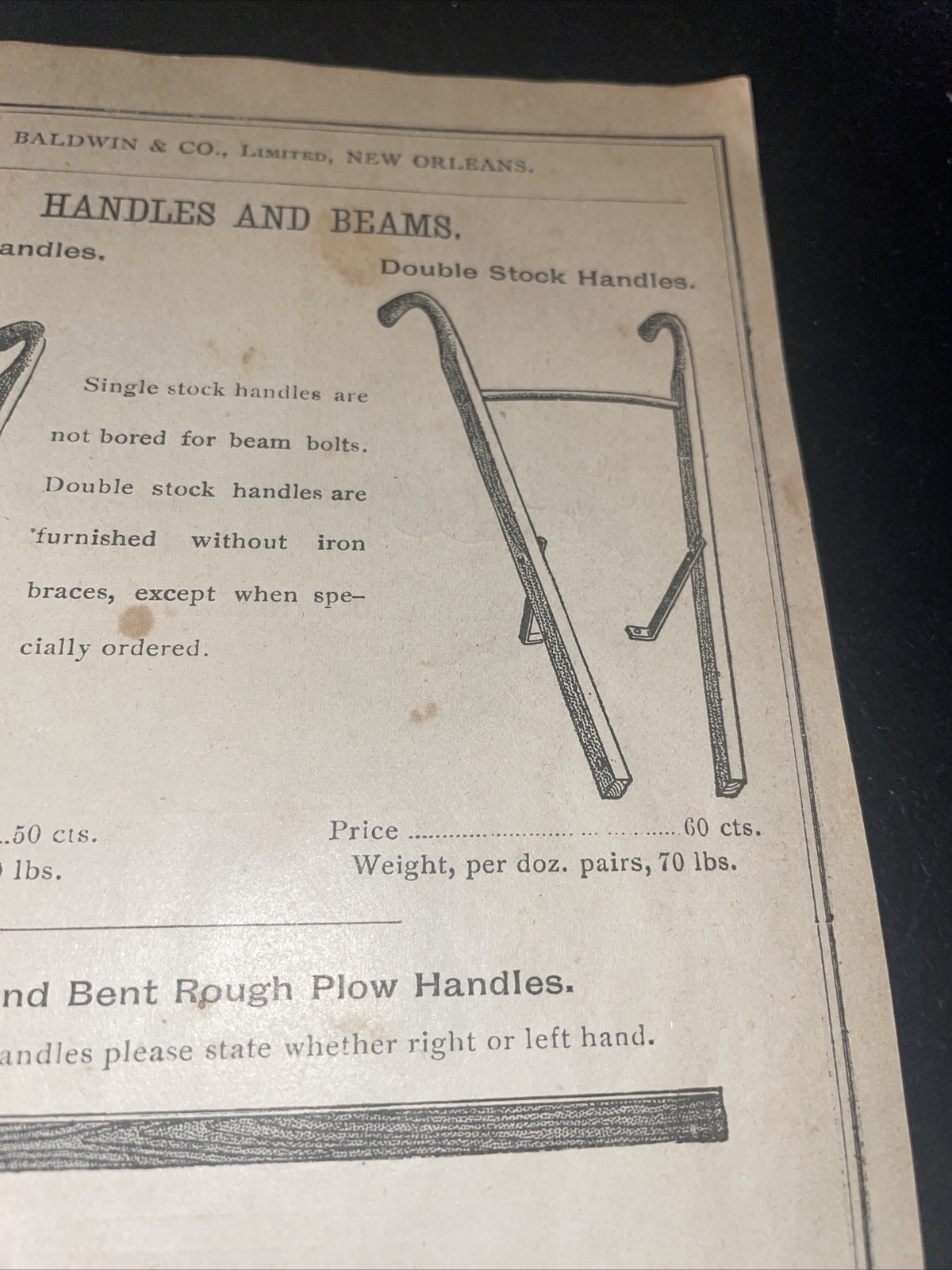 1891 Baldwin – Plow Handles Farm Advertising – New Orleans – Louisiana