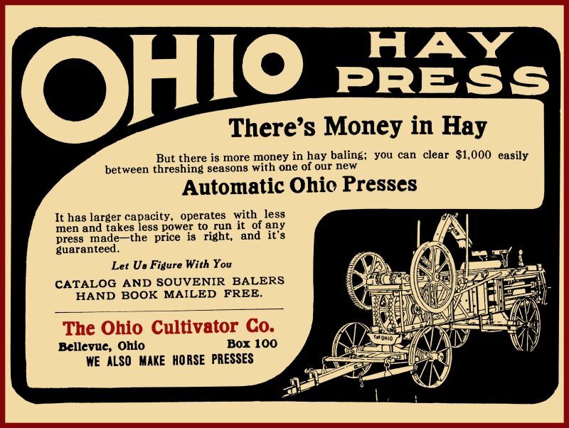 1910 Ohio Hay Press NEW Metal Sign: Ohio Cultivator Co. Bellevue, OhiO