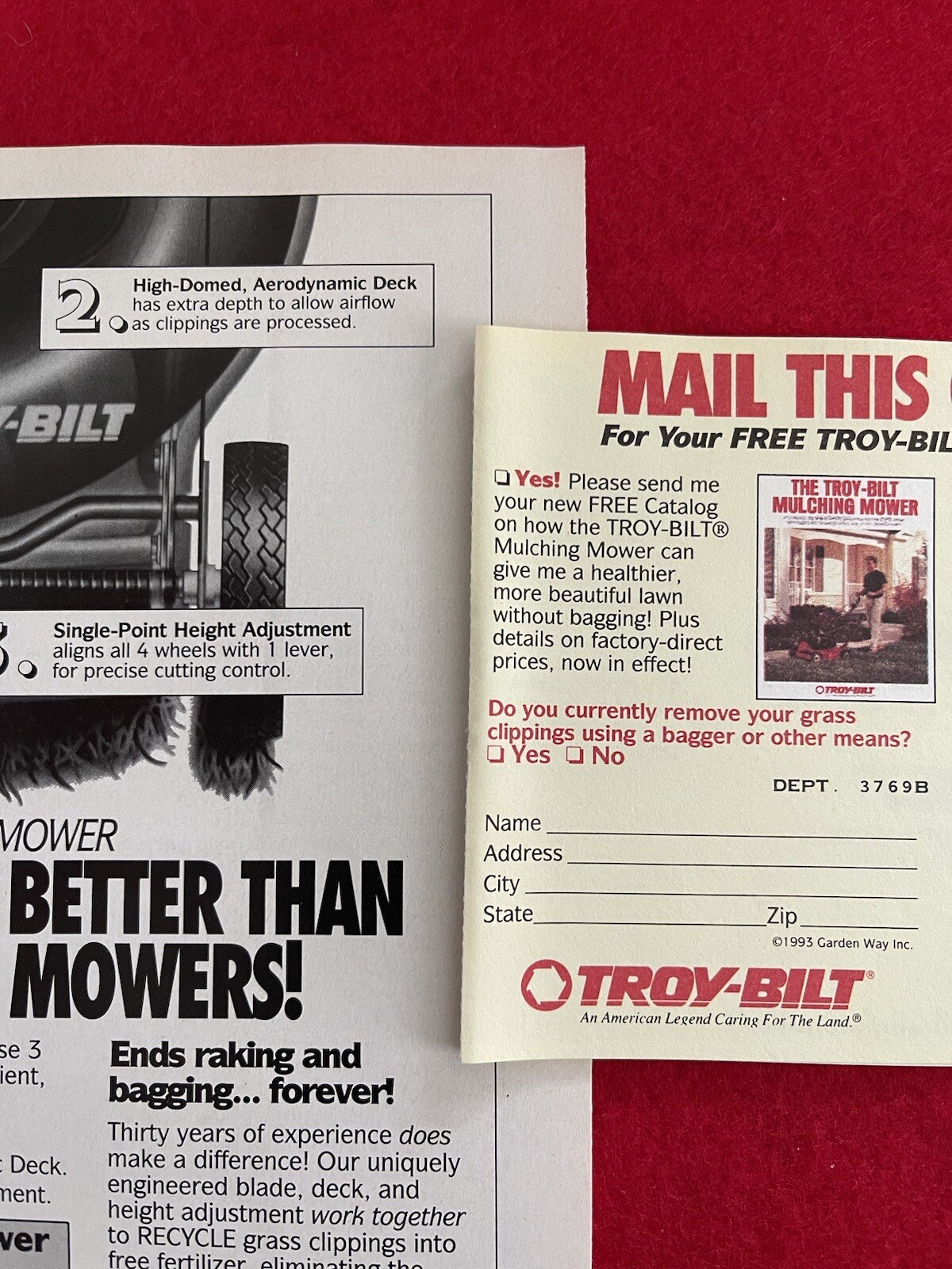 Vintage 1993 Troy Bilt Mulching Mower Print Ad