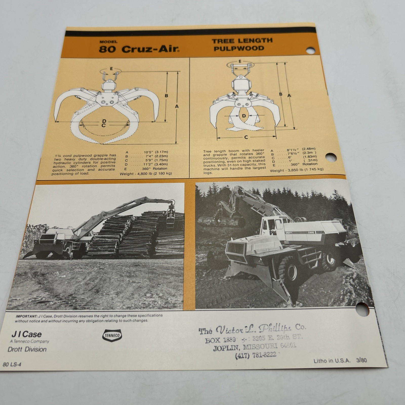 Drott 80 Cruz-Air Logger Dealer&rsquo;s Brochure Tenneco Company